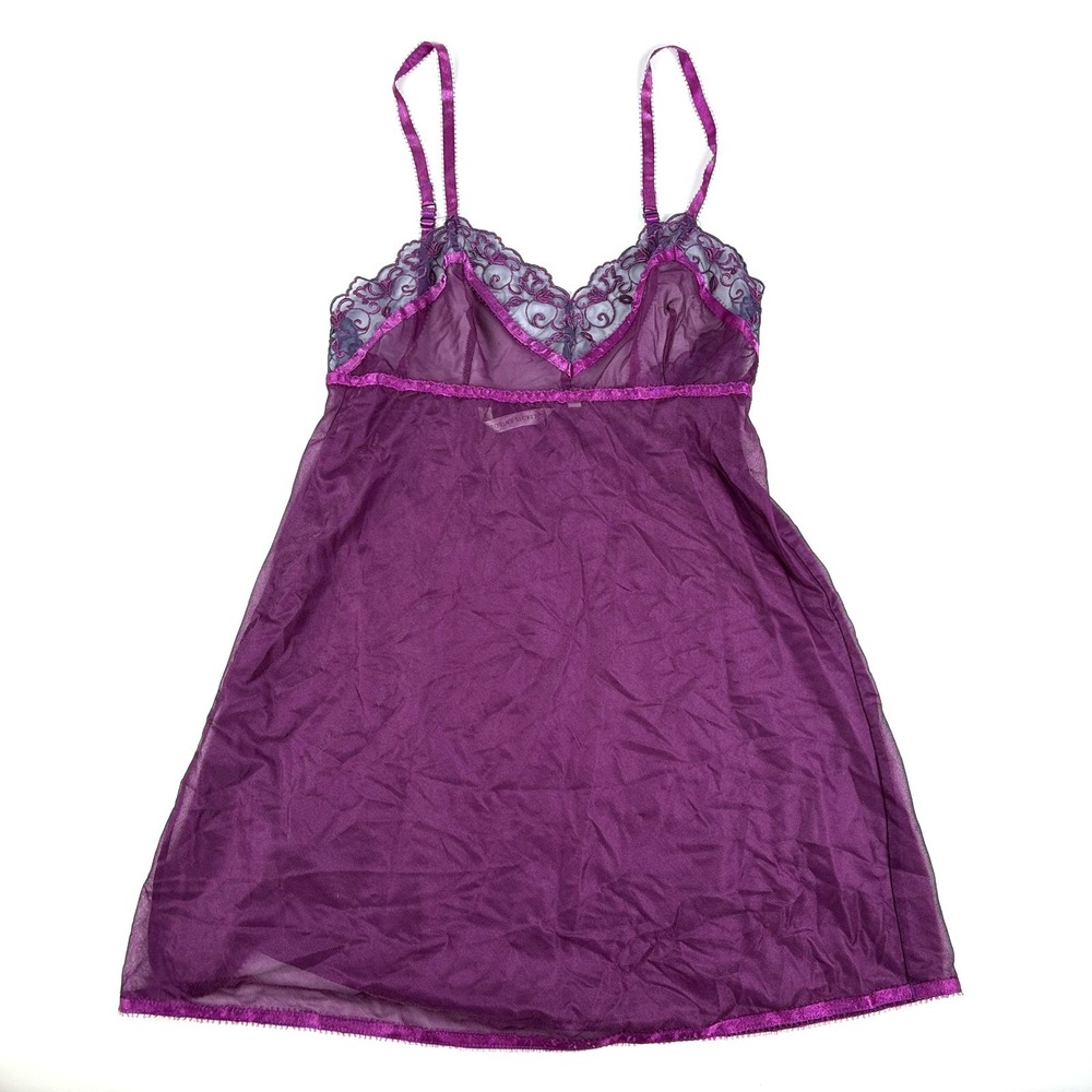 VTG 90s Victorias Secret Slip Dress Sz S Burgundy Maroon Baby Doll‎ Lace Ribbon